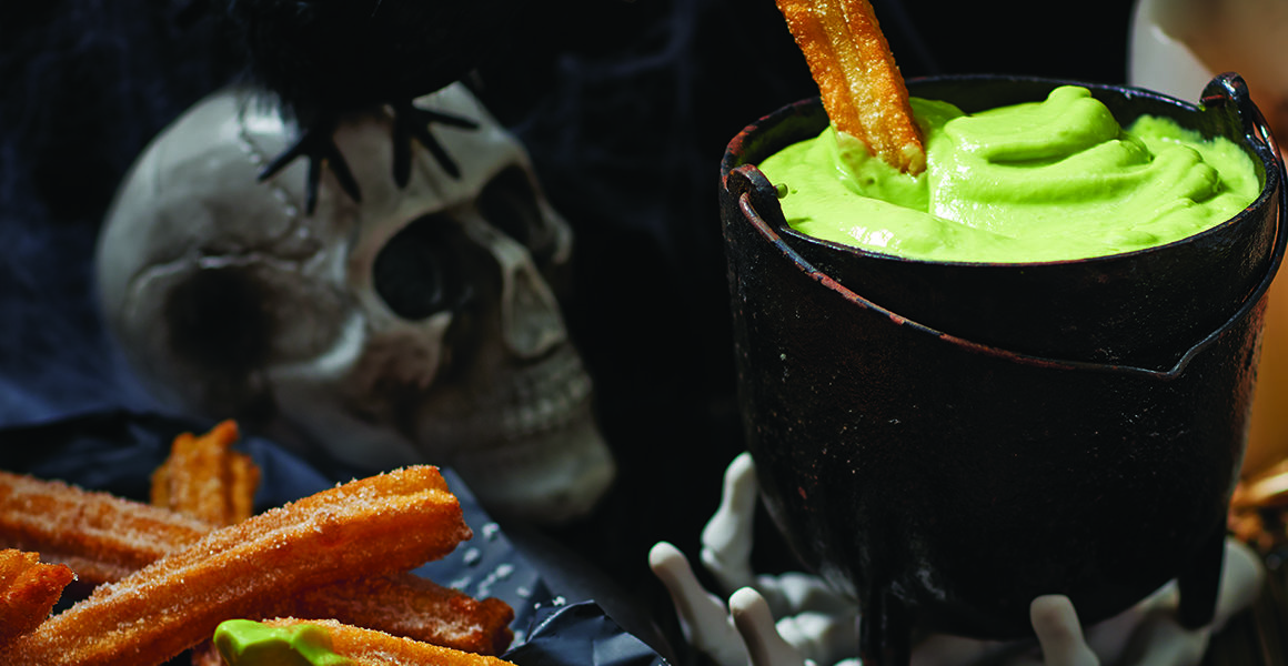 Hocus Pocus Churros with Green Witches Brew Dip