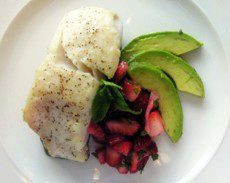 Baked Halibut with Strawberry Salsa and Avocado