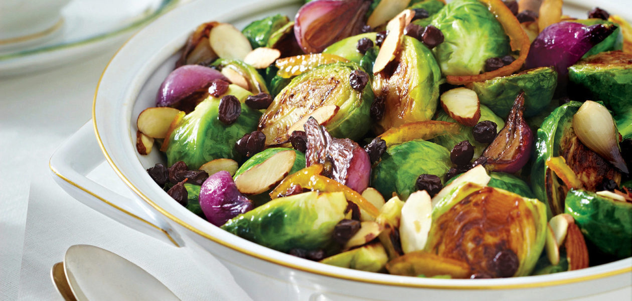 Brussels Sprouts with Pearl Onions, Almonds & Currants