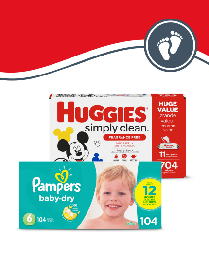Different brand packages of diapers