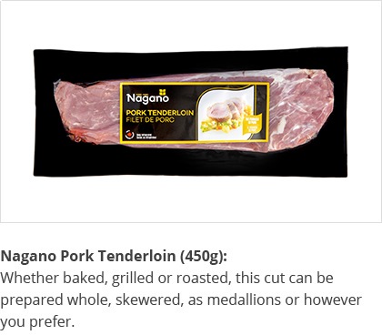A package of Nagano pork tenderloin with image of the cut on front.