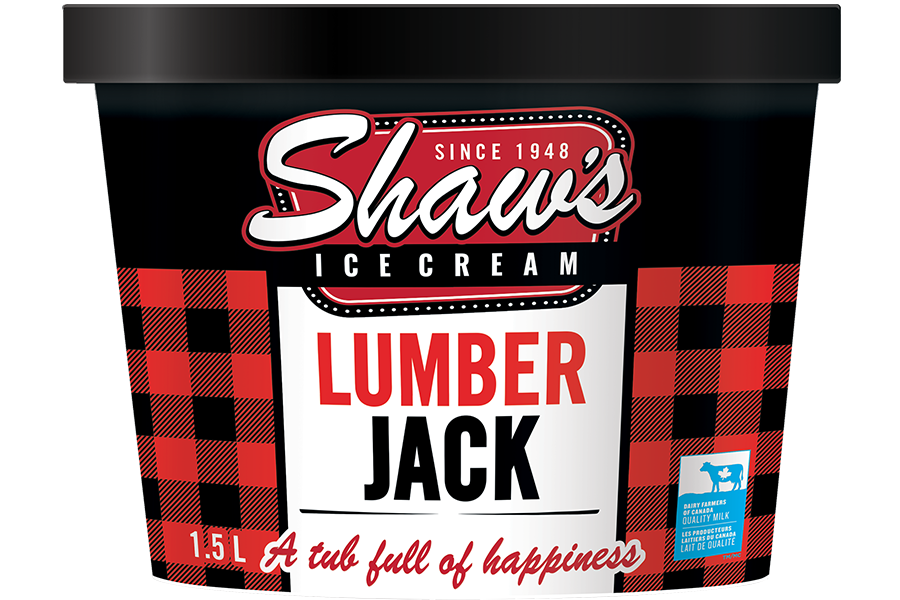 Tub of Shaw’s Ice Cream in Lumberjack flavour.