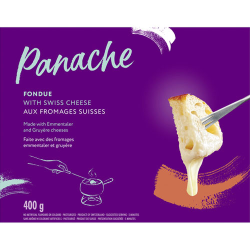 Purple box of Panache fondue with swiss cheese
