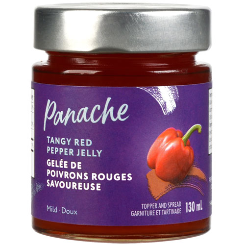 Jar of Panache Tangy Red Pepper Jelly with an image of a pepper on front.
