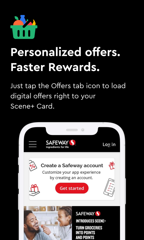Text Reading 'Personalized offers. Faster rewards. Just tap the Offers tab icon to load digital offers right to your Scene+ Card.'