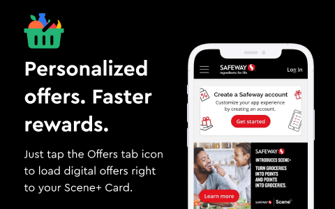Text Reading 'Personalized offers. Faster rewards. Just tap the Offers tab icon to load digital offers right to your Scene+ Card.'