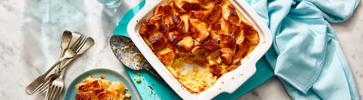 Croissant Topped Corn Pudding