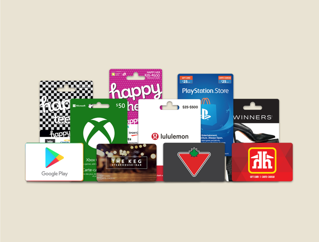 A picture showing of multiple gift cards.