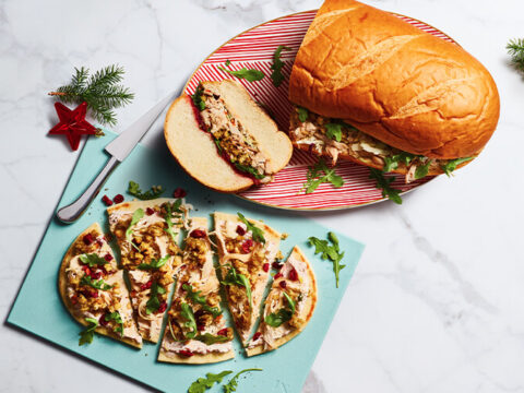 Festive Dagwood and Flatbread on marble surface