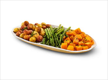 Container of asparagus, squash and mini-potatoes